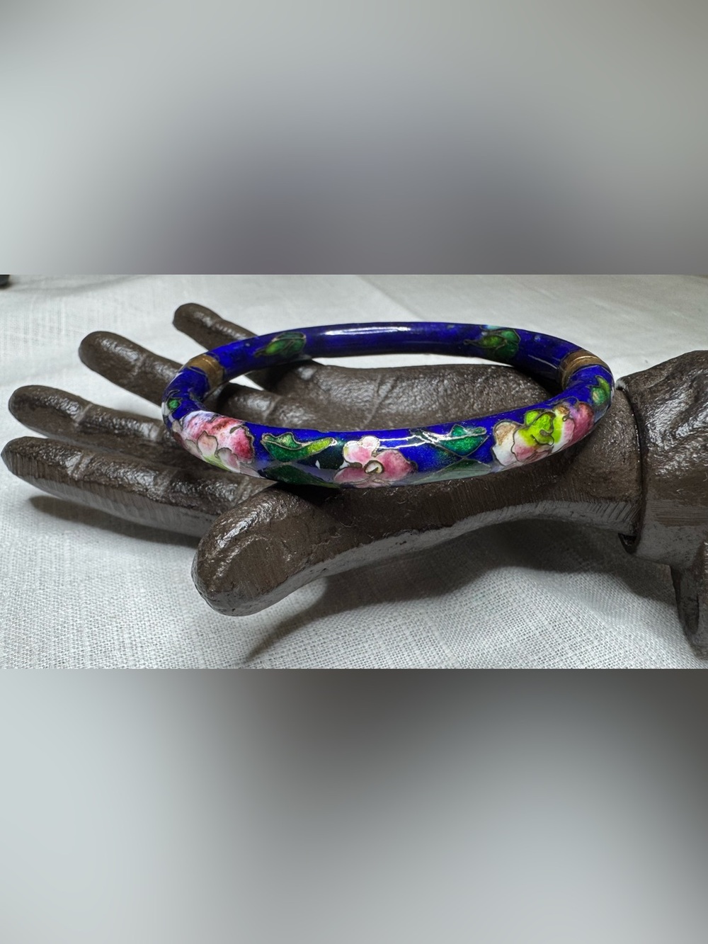 Vintage Floral Cloisonné Hinged Bracelet